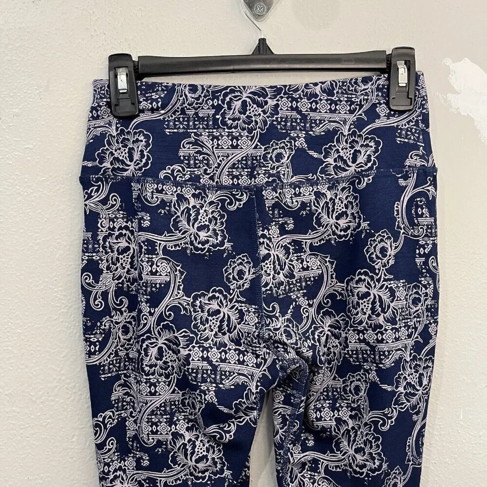 Soft Surroundings Athletic Floral Leggings Full Length Tummy Panel Blue Size PXS